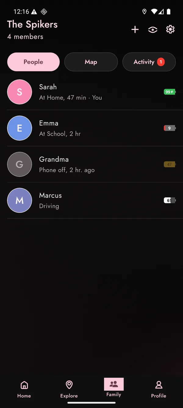 Family sharing with live member locations
