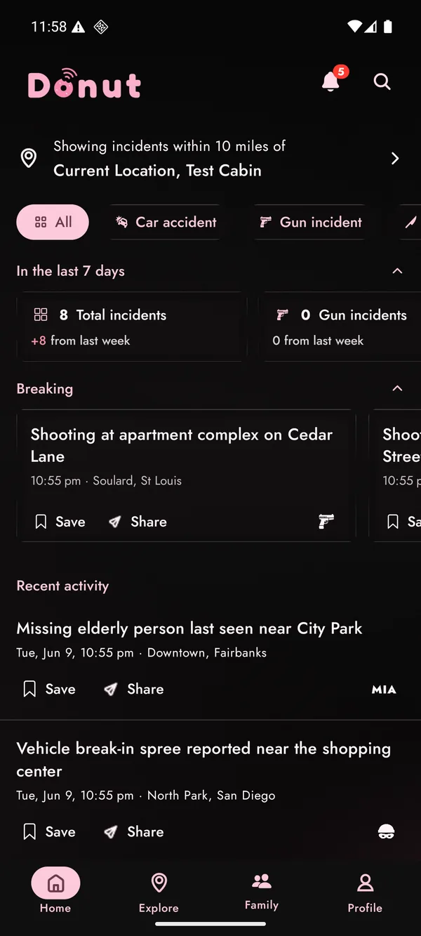 Live incident feed in Donut Scanner